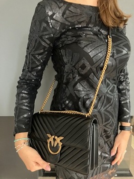 PINKO skórzana damska torebka listonoszka pikowana BLACK / GOLD