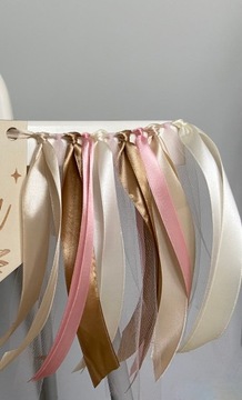 Вымпел с именем на стул - гирлянда с лентами и тюлем, розовый