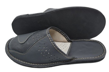 Męskie buty skóra dom kapcie naturalna czarne 44