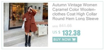 Korean Women Contrast Color Long Wool Coat Loose C