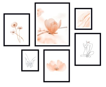 6x OBRAZY W RAMIE PLAKATY RAMKA ZESTAW BOHO KWIATY NATURA DŁONIE SALON DOM