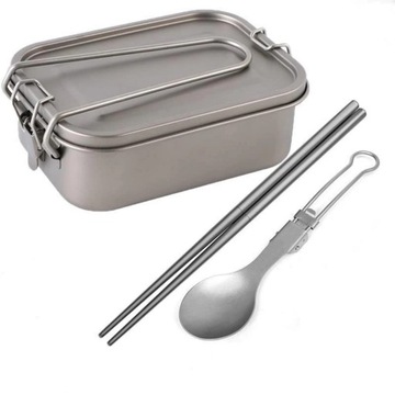Lunchbox tytanowy 1200ml + pałeczki + łyżka