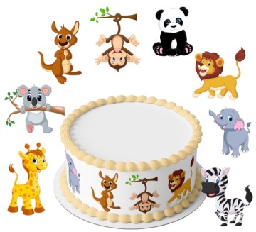 OPŁATEK NA TORT ZWIERZĘTA SAFARI 8 POSTACI