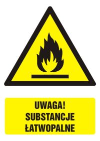 Znak Uwaga Substancje łatwopalne 10,5x14,8 cm PCV