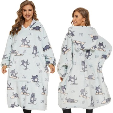 KOC BLUZA Oversize Ciepła Gruba KOCOBLUZA 2w1 XXL KOTY Futrzak z Kapturem