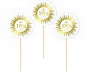 Топперы для торта, мороженого, украшения стола к первому причастию IHS 6 шт.