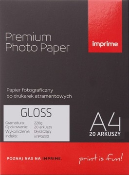 PAPIER FOTO FOTOGRAFICZNY A4 220g GLOSS 20 ark