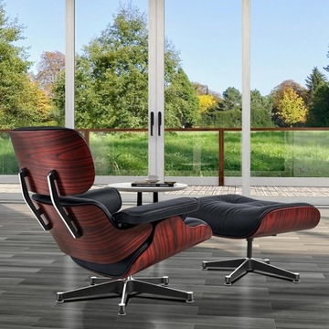 Fotel Eames Lounge Chair, czarny, naturalna skóra bydlęca ciemny palisander