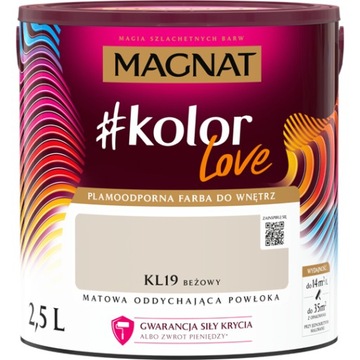 MAGNAT FARBA #KOLOR LOVE PLAMOODPORNA MATOWA BEŻOWY KL19 2.5L