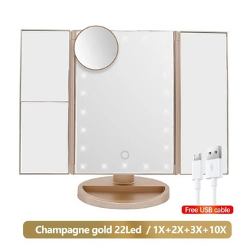 Foldable Makeup Mirror With LED Light 3 Folding 1X 2X 3X Desktop Vanity Mir