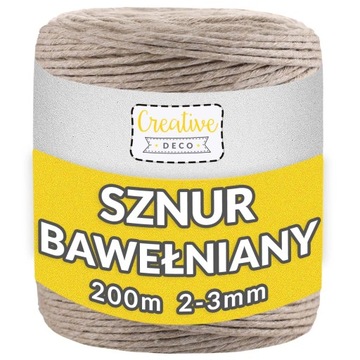 Sznurek do makramy bawełniany 3mm 200m piaskowy