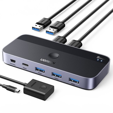 UGREEN PRZEŁĄCZNIK SWITCH 3X USB-A 3.0 USB-C 5Gb/s + 2 x KABEL USB-A 1,5M