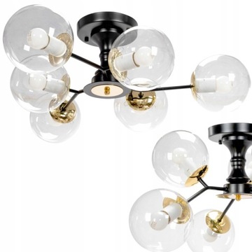 LAMPA SUFITOWA SZKLANA 6 KUL CZARNA ZŁOTE ELEMENTY APP1134