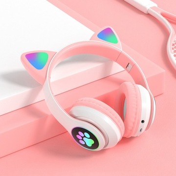 РОЗОВЫЕ СВЕТОДИОДНЫЕ НАУШНИКИ BLUETOOTH С УШАМИ ДЛЯ ДЕТЕЙ