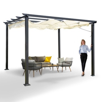 Pergola tarasowa altana ogrodowa 3x3m beż metalowa zadaszenie tarasu Milos