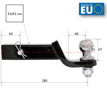 Универсальный адаптер для фаркопа 50x50 мм, США, удлинитель 15 мм