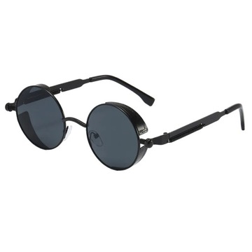 Okulary przeciwsłoneczne Steampunk UV400 retro okrągłe Czarne