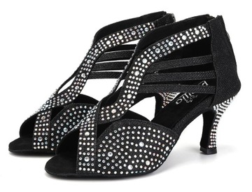 BUTY DO TAŃCA TANECZNE LATIN CZARNE ZDOBIONE 7,5cm