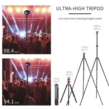 Wysoki statyw fotograficzny 238cm z łamaną kolumną,monopod, K&F(KF09.086V2)