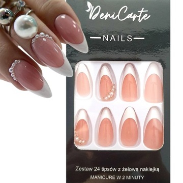 Искусственные ногти Tipsy Almond Classic French Self -Adhesive Gel 24 ПК