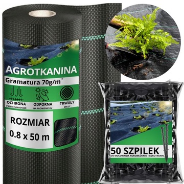 Agrotkanina antychwastowa agrowłóknina 70g czarna 0,8x50m UV 3% + KOŁKI