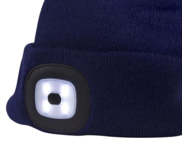 БЕЗОПАСНАЯ ЗИМНЯЯ ШАПКА С 4 СВЕТОДИОДНЫМИ ФАКАРАМИ, ТЕМНО-СИНЯЯ