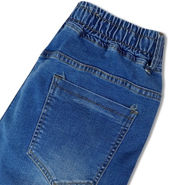 modne SPODENKI męskie JEANSOWE BOJÓWKI krótkie spodnie PAS z GUMKĄ 047 - S