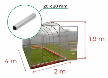 SZKLARNIA z POLIWĘGLANU 2x4m z OCYNK TUNEL 20x20mm