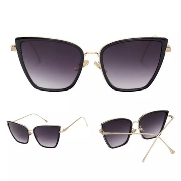 Okulary damskie przeciwsłoneczne kocie oko eleganckie modne czarne