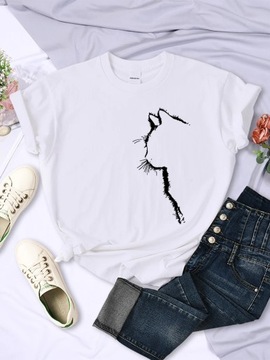 Simple Strokes Of Cat Funny Printed Women T-Shirt