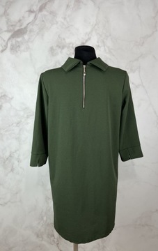 Włoska Zielona Sukienka Z Kołnierzykiem Zamek