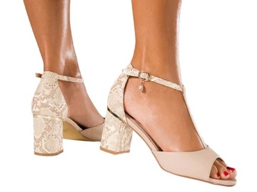 SANDAŁY DAMSKIE NA OZDOBNYM SŁUPKU PASEK TBAR Z OZDOBĄ STABILNE LEKKIE r 37