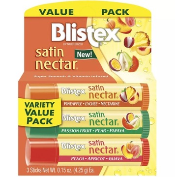 3-pak nawilżających owocowych balsamów do ust Satin Nectar Blistex