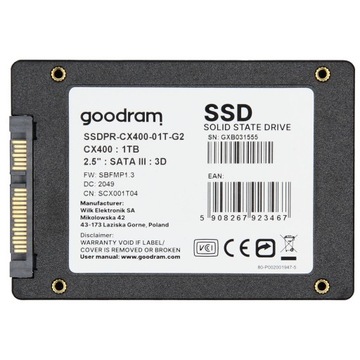 Твердотельный накопитель GOODRAM CX400 емкостью 1 ТБ
