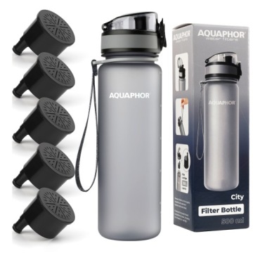 Aquaphor City Filtrační láhev na pitnou vodu 0,5 l Šedá, sada 5 filtrů