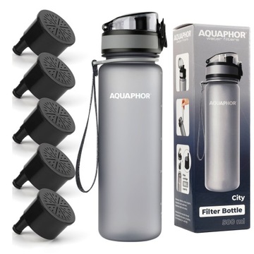 Aquaphor City Butelka Filtrująca na Wodę pitną 0,5l Szara zestaw 5 filtrów