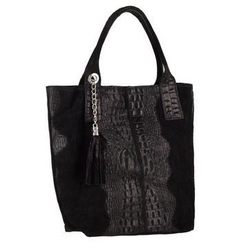 CZARNA TOREBKA WOREK KROKODYL SHOPPER TORBA A4 Vera Pelle Italy