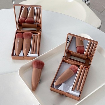 Mini 5 pędzli do makijażu, wielofunkcyjny pędzel do makijażu z lustrem, pęd