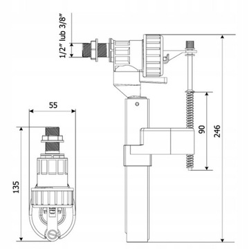 Боковой наполнительный клапан 1/2 дюйма DN15 KKPOL бачок низкого смыва