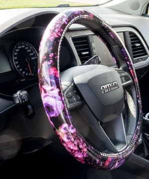 КРЫШКА НА РУЛЬ ДЛЯ АВТОМОБИЛЯ РОЗОВЫЕ ЦВЕТЫ РАЗМЕР ЦВЕТОВ. 37-39см