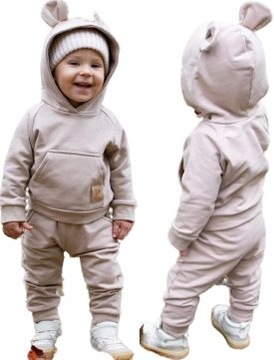 BUNNY DRES Z USZAMI BLUZA SPODNIE BEŻOWY OCIEPLANY r 110