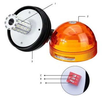 STROBOSKOP KOGUT 40 LED TRZPIEŃ LAMPA BŁYSKOWA POMARAŃCZOWA 12V 24V