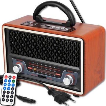 RADIO RETRO PRZENOŚNE BLUETOOTH FM AUX AKUMULATOR VINTAGE + PILOT