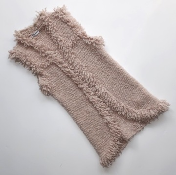 BEŻOWA DŁUGA KAMIZELKA ALPAKA CIEPŁA XS 34 ALPACA