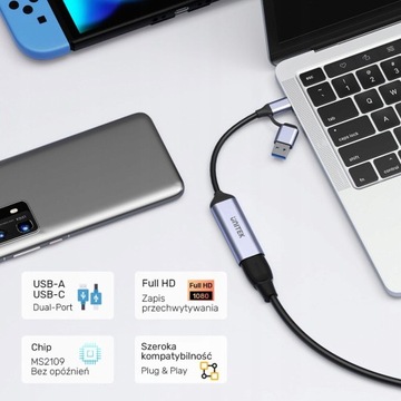 Устройство записи видео с HDMI Unitek USB-C/A