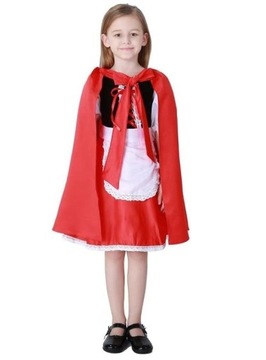 STRÓJ KOSTIUM CZERWONY KAPTUREK PELERYNA NA HALLOWEEN KARNAWAŁ 134 140 CM