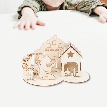 Ид Мубарак Деревянное украшение Соберите 3D-головоломку с замком в креативном стиле C