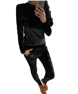 DRES WELUROWY KOMPLET ZESTAW SPODNIE BLUZA 38 M