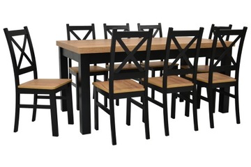 8x krzesła krzyżak i stół 90x170/250 CZARNY/CRAFT