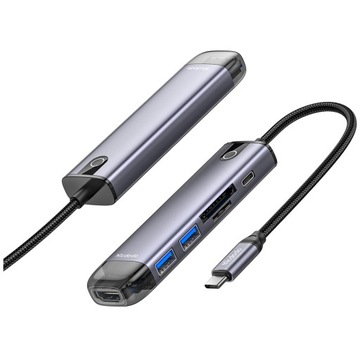 MCDODO PRZEJŚCIÓWKA ADAPTER HUB USB-C HDMI 4K 2X USB-A SD/TF 6W1 DO MACBOOK